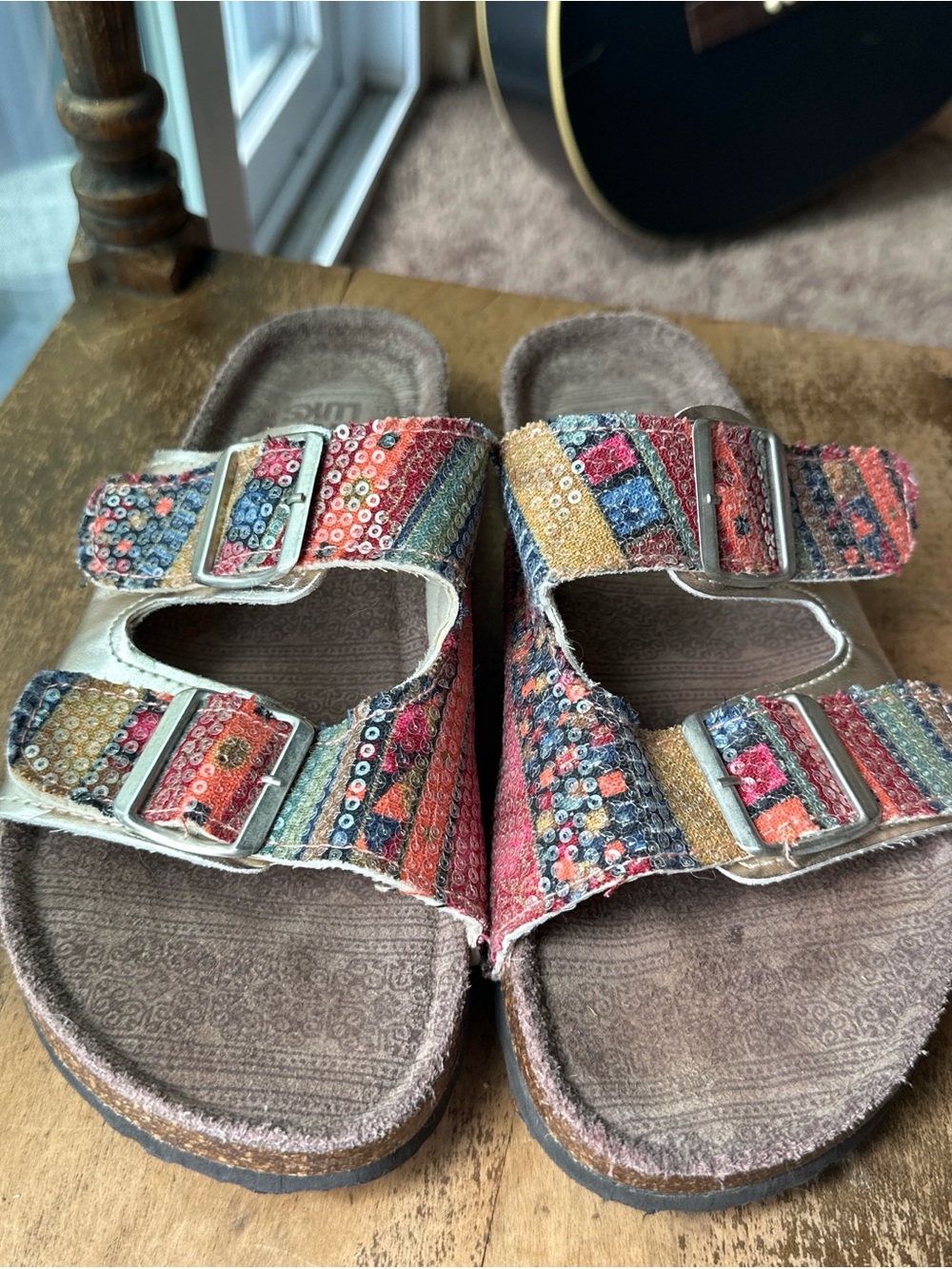 Muk Luks Multicolor Embroidered Double-Buckle Sandals
